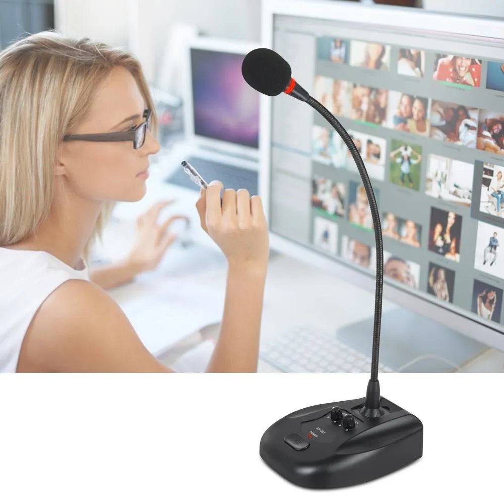 Gooseneck conference microphone with reverb for clear audio in meetings and presentations