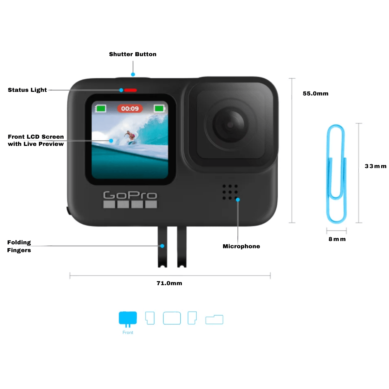 GoPro HERO 13 Black Waterproof Action Camera with front LCD screen and shutter button