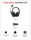 Xtalk XMax1 Intercom with group communication headset and packing list including accessories