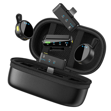 GXCT A100 Wireless Lavalier Microphone in a compact carrying case with dual transmitters and receiver