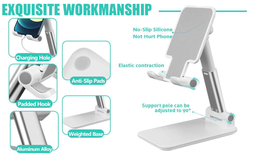 GXCT Aluminum Phone Stand with adjustable features and anti-slip pads for secure device support