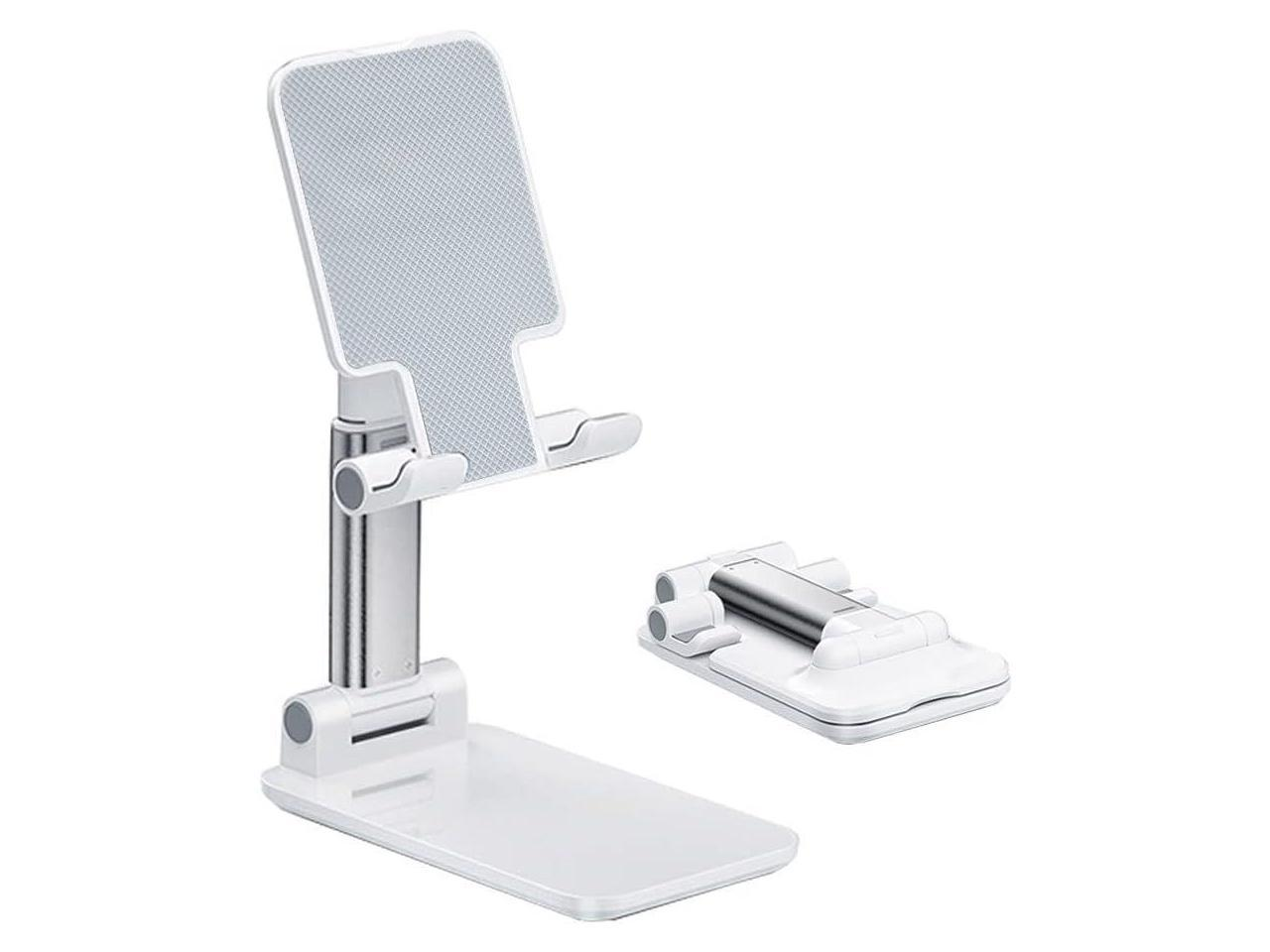 GXCT Aluminum Phone Stand in White, Adjustable for Optimal Viewing and Compact Design