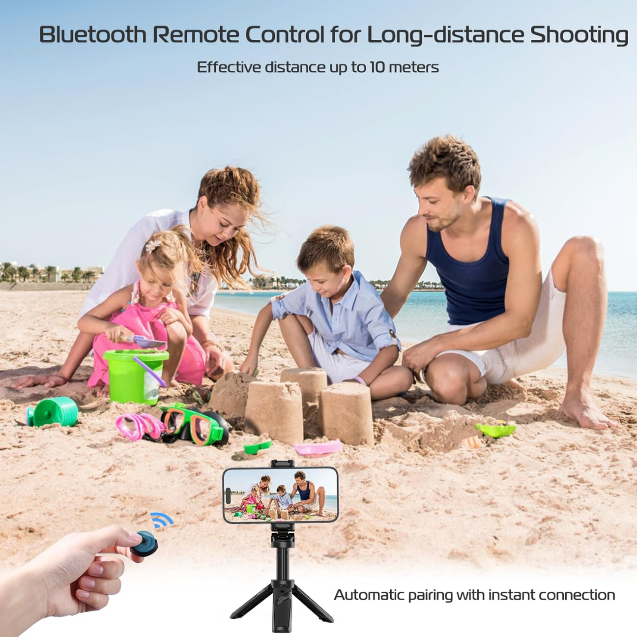 GXCT JJ02 Extendable Grip Phone Tripod with Bluetooth Remote for family beach photography