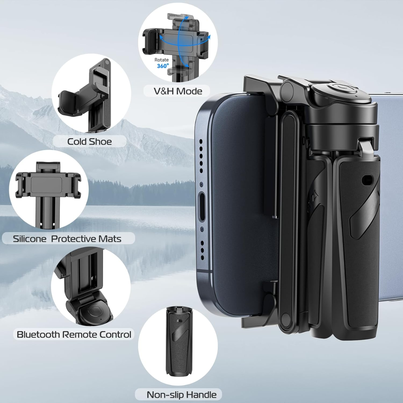 GXCT JJ02 Extendable Grip Phone Tripod with Bluetooth Remote Control and non-slip handle for stable selfies