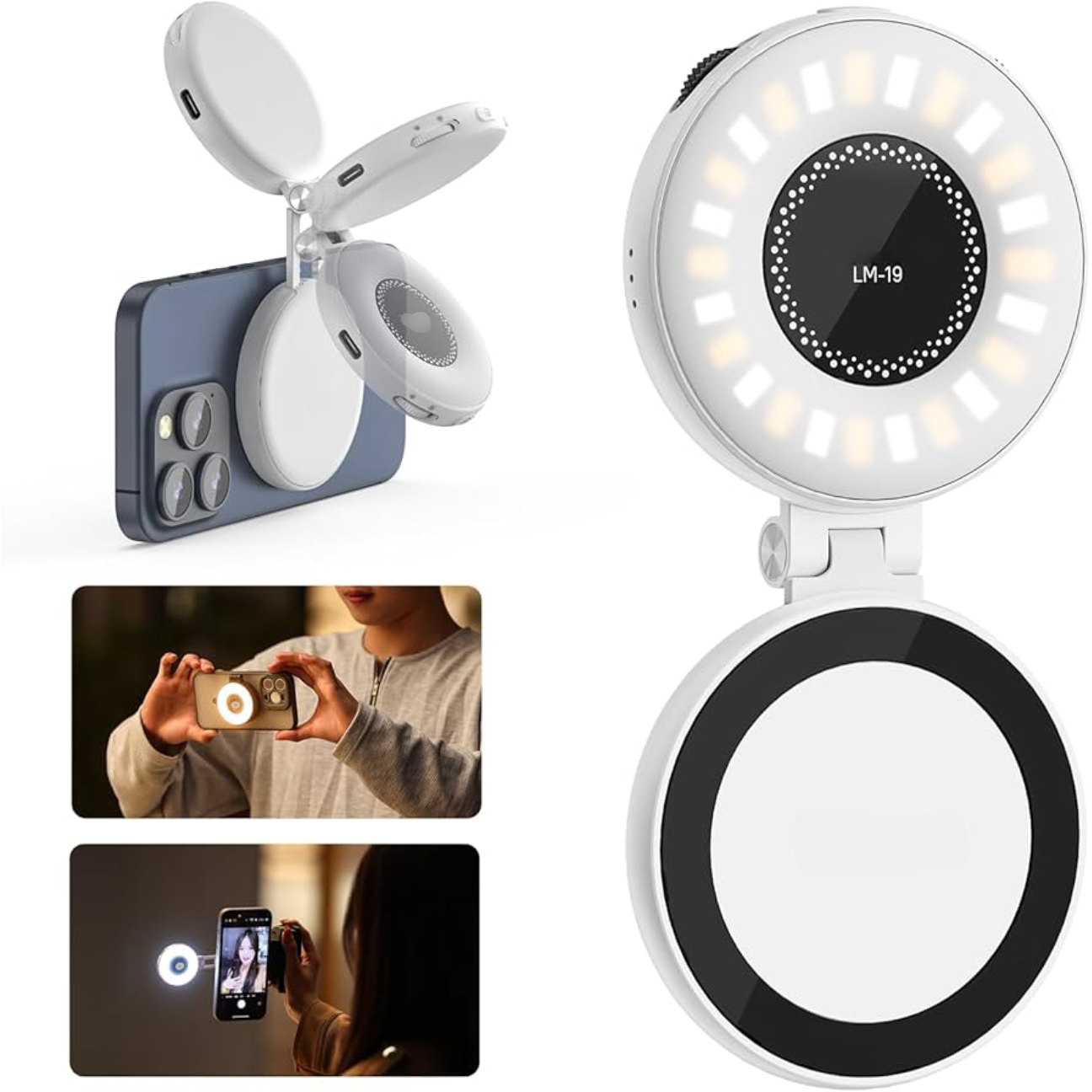 GXCT LM19 Magnetic Selfie Light attached to a smartphone for enhanced photography lighting