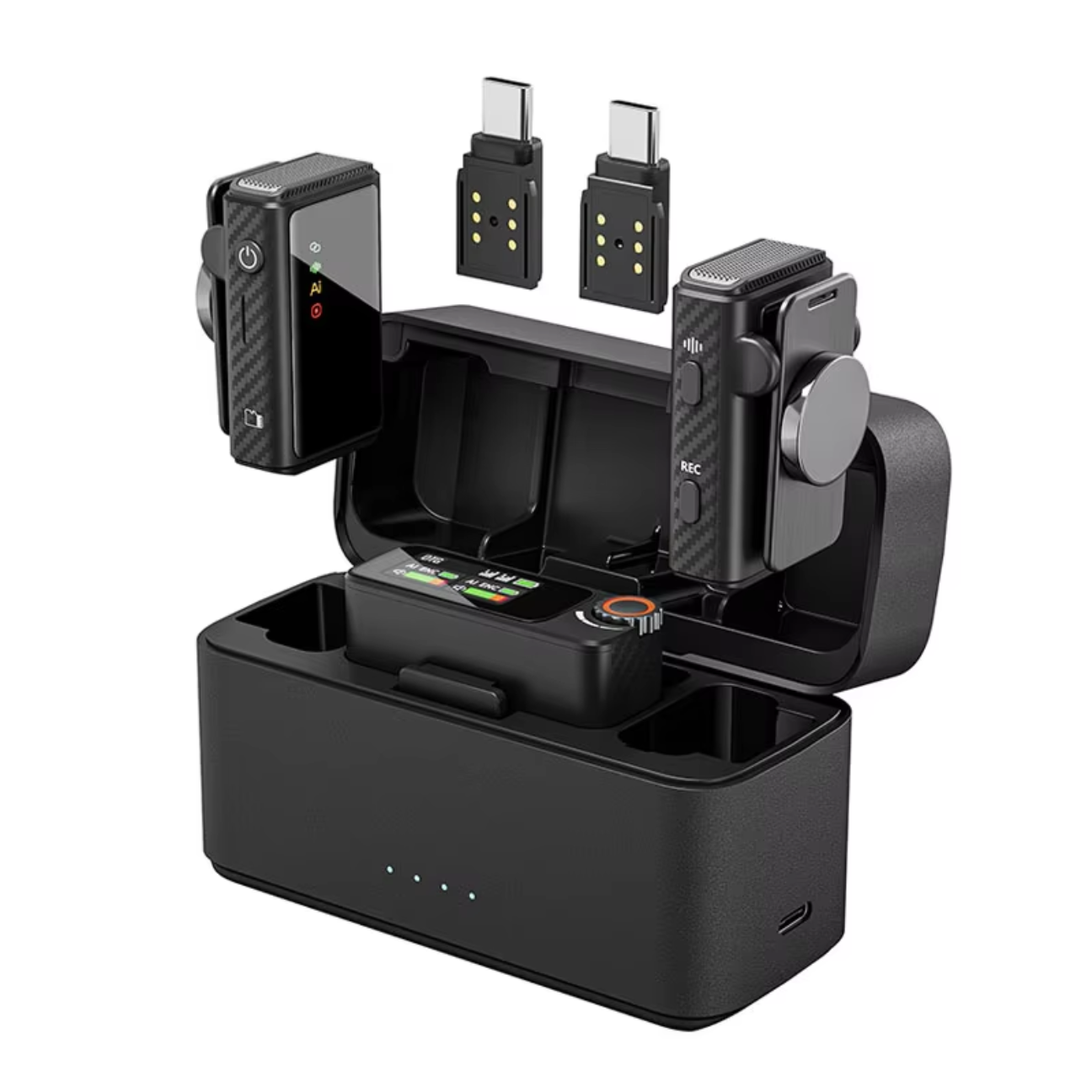 GXCT M15 Wireless Microphone System with charging case and two transmitters for clear audio recording