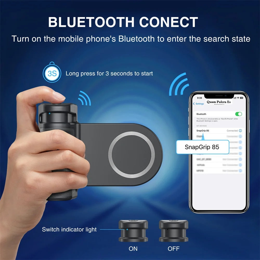 GXCT MA35 Bluetooth CapGrip demonstrating Bluetooth connection setup with a smartphone.