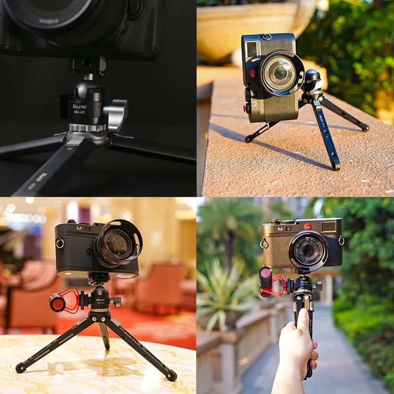 GXCT MC-22 tripod ball head for camera showcased with multiple camera setups in various environments