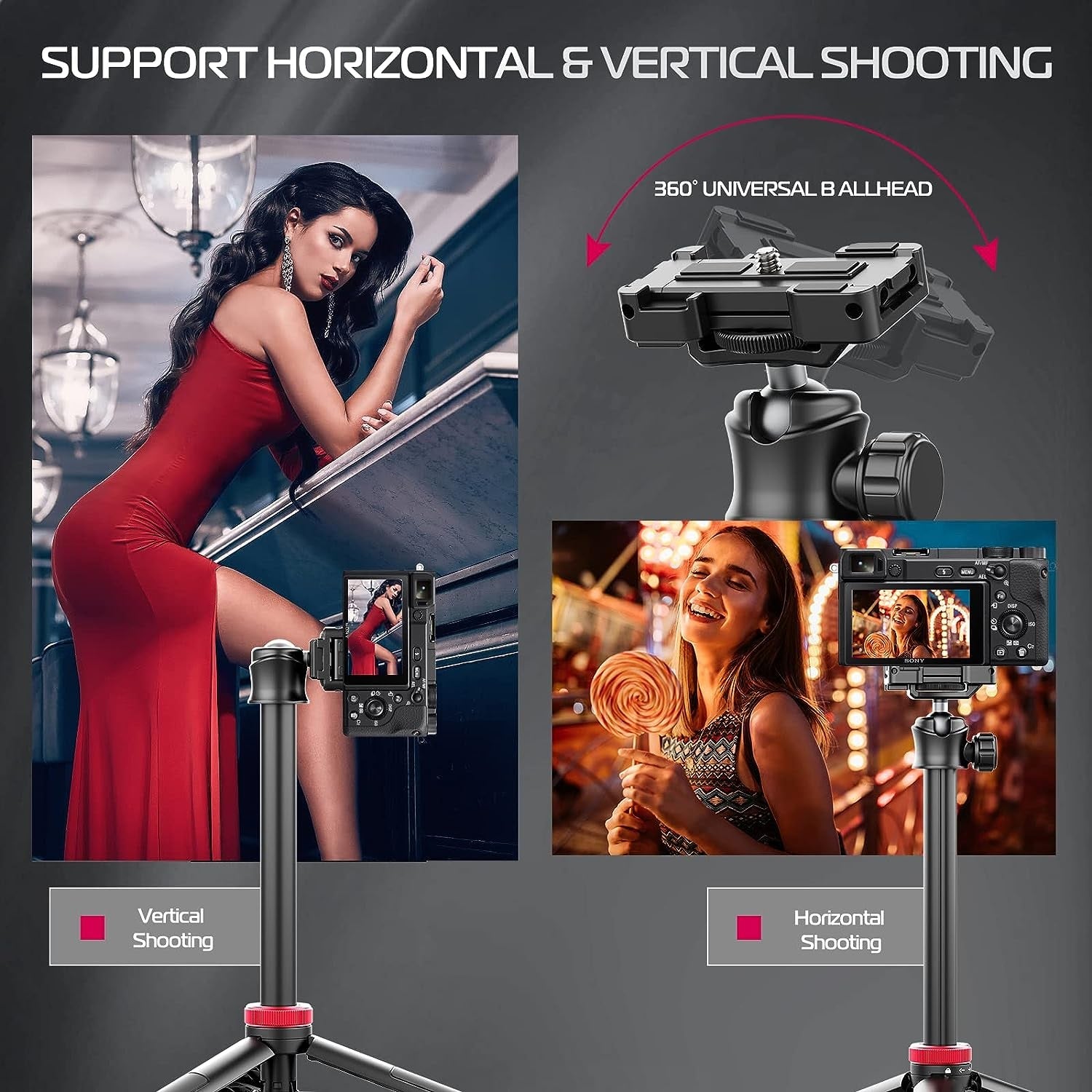 GXCT MT-44 Extendable Phone Tripod with 360 Universal Ball Head for Horizontal and Vertical Shooting