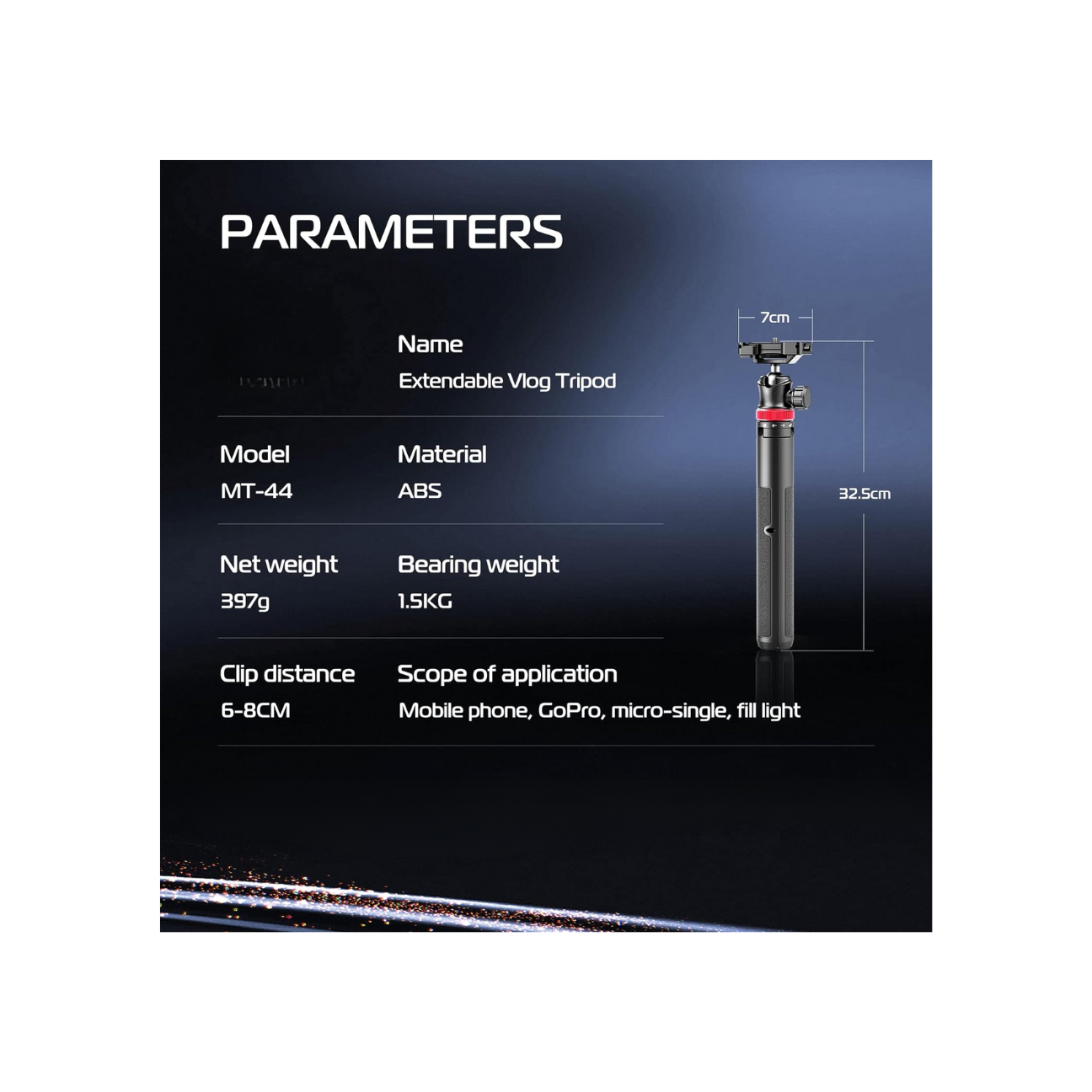 GXCT MT-44 Extendable Phone Tripod with specifications for stability and versatility in photography