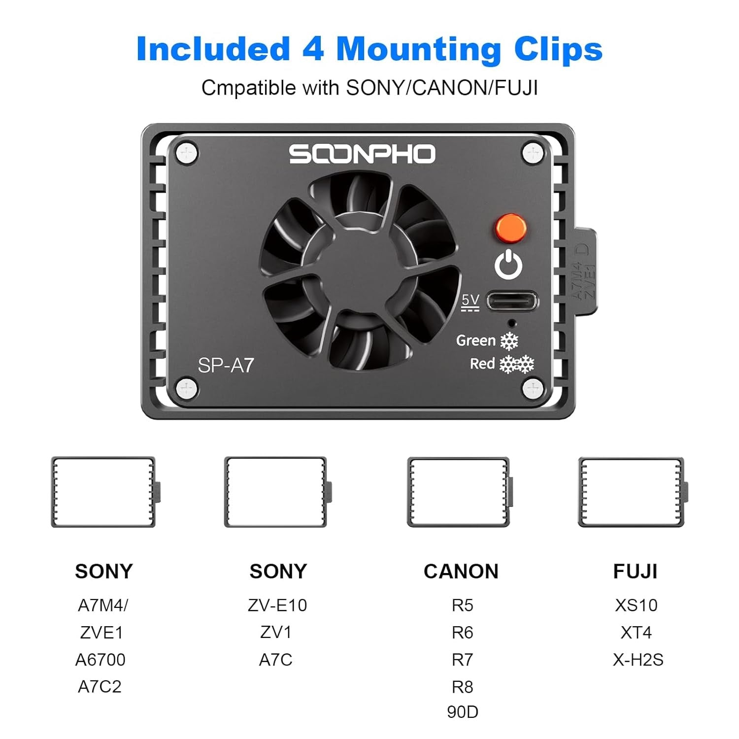 GXCT Soonpho SP-A7 CA25 Camera Cooling Fan with 4 Mounting Clips for Sony, Canon, and Fuji cameras