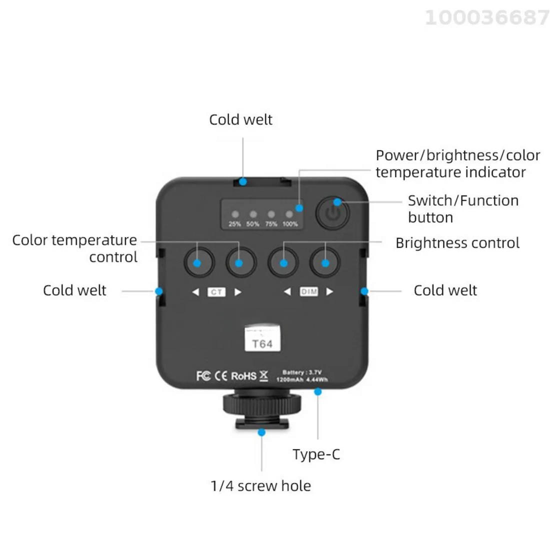 GXCT T64 Pocket LED Video Light with adjustable brightness and color temperature controls