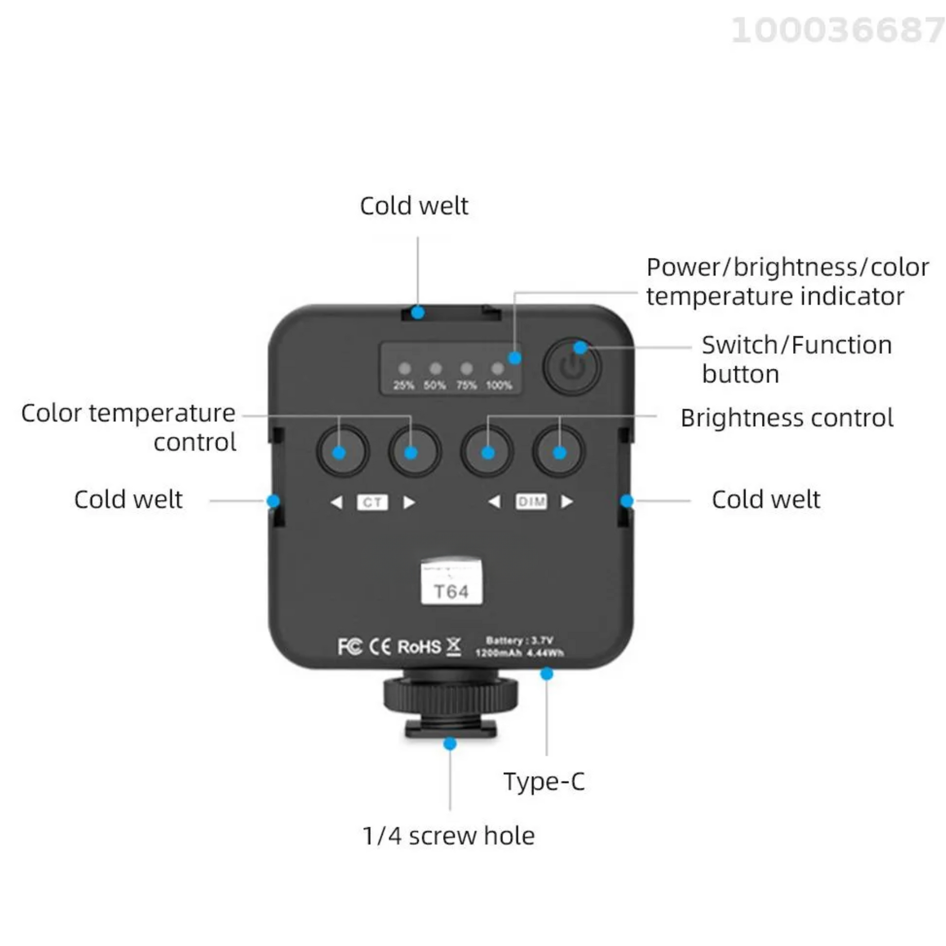 GXCT T64 Pocket LED Video Light with color temperature control and brightness settings