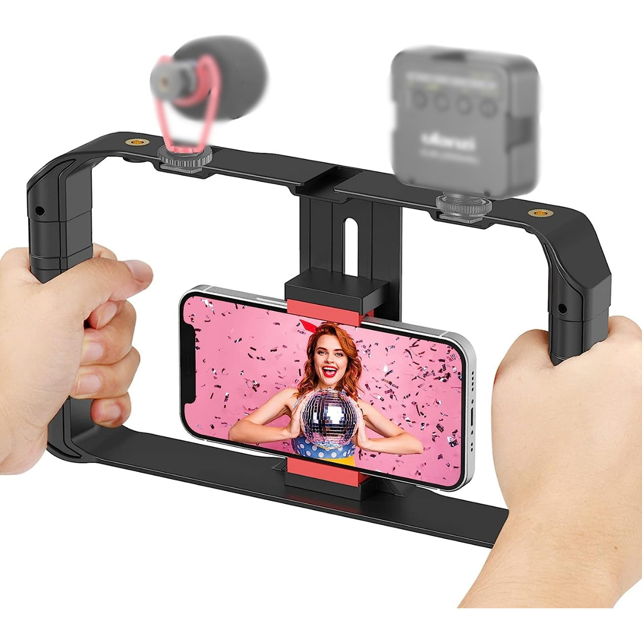 GXCT U-Rig Pro Smartphone Video Rig for stable shooting with dual grip and microphone holder