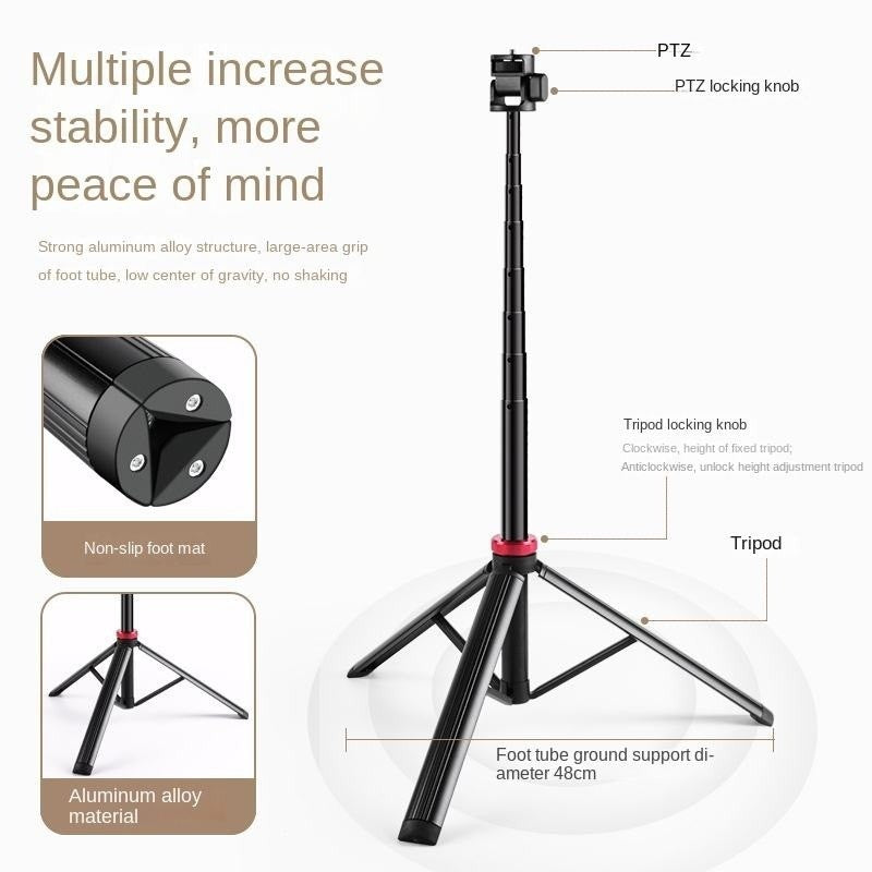 GXCT V200 2M Folding Tripod with adjustable height and non-slip foot pad for stable selfies