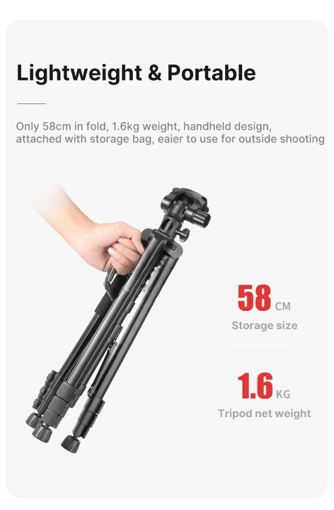 GXCT VT-01 Professional Heavy Duty Tripod And Monopod, lightweight and portable design with 58 cm storage size and 1.6 kg weight
