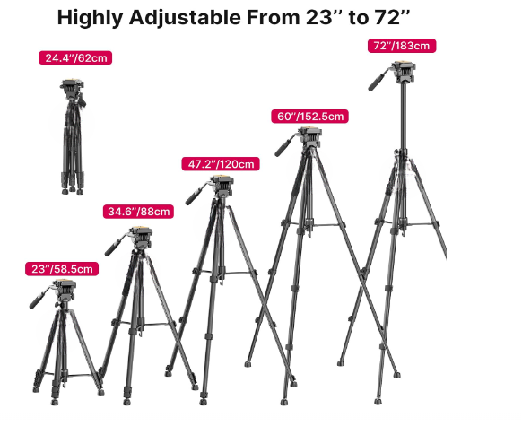 GXCT VT-02 Universal Tripod with adjustable heights from 23 to 72 inches for versatile photography