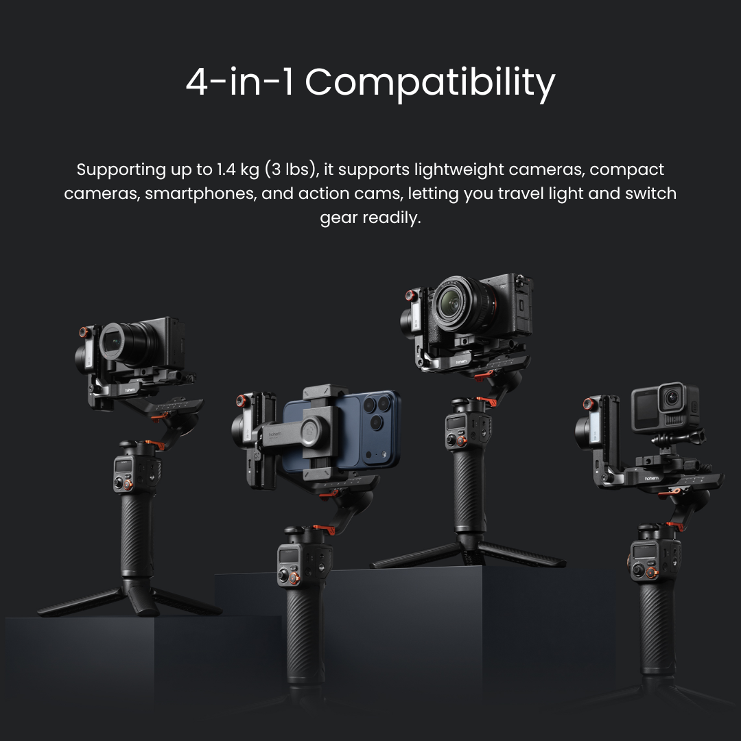 VMIDirect Gimbal Stabilizer with 4-in-1 compatibility for cameras, smartphones, and action cams