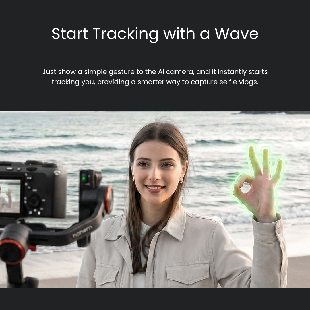 VMIDirect Gimbal Stabilizer with AI Tracking for effortless selfie vlogging by the beach
