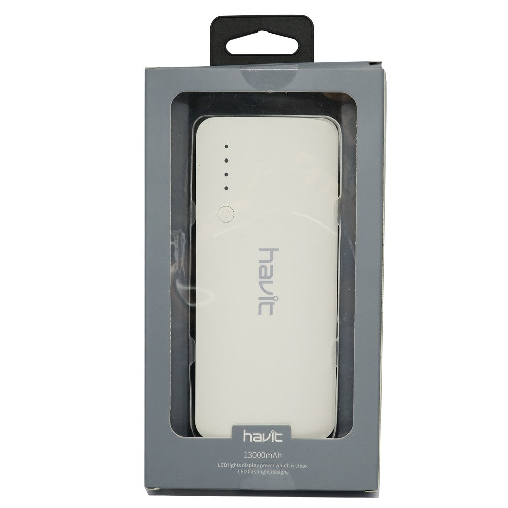 Havit 13000mAh Power Bank in White with LED Indicator and Clear Packaging