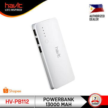 Havit HV-PB112 13000mAh Power Bank in white with dual USB ports for charging devices