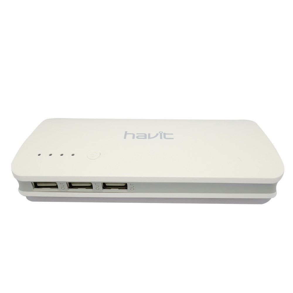 Havit 13000mAh Power Bank in white with three USB ports for convenient charging