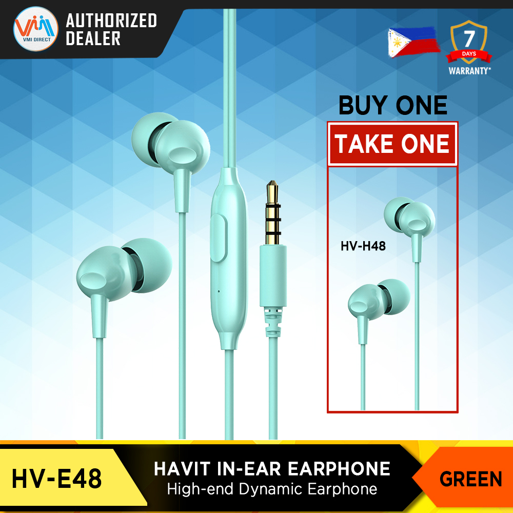 Havit HV-E48 In-Ear Headphones in Green with Comfortable Fit and Earbuds with Microphone