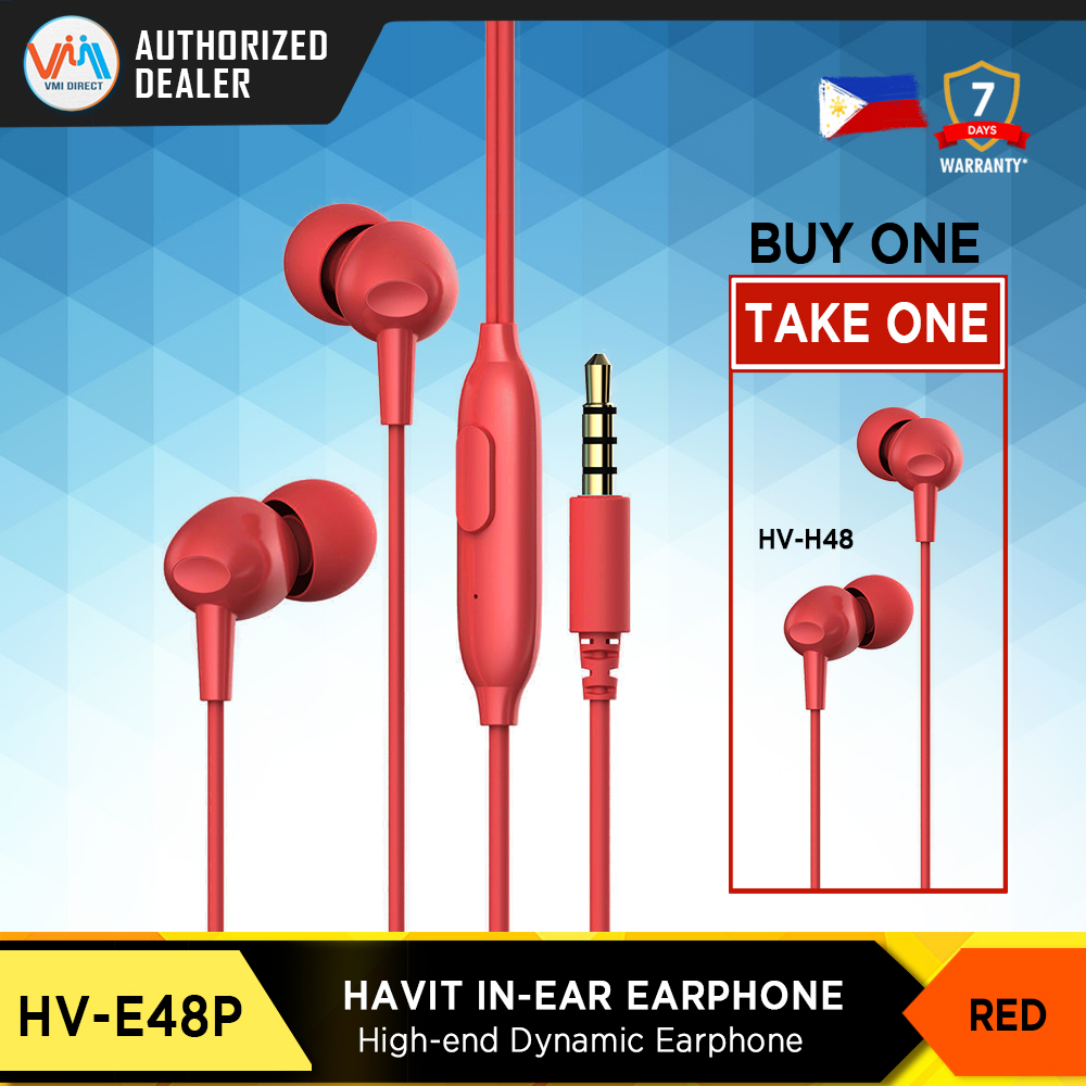 VMIDirect Havit HV-E48P Red In-Ear Headphones with Microphone for Clear Sound and Calls