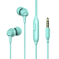 VMIDirect earbuds with microphone in mint green color featuring in-line controls and a standard connector