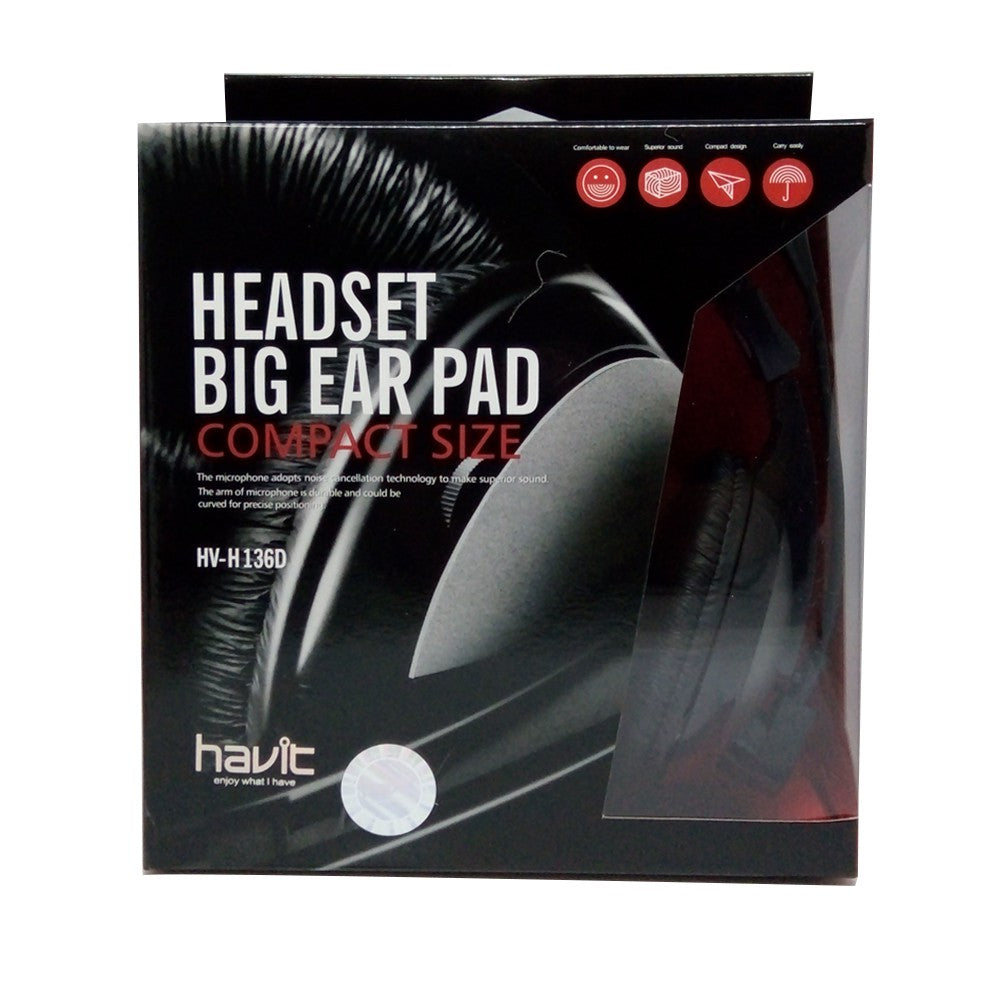Havit HV-H136D Headset with Big Ear Pads, Compact Size, designed as Headphones With Mic for clear sound
