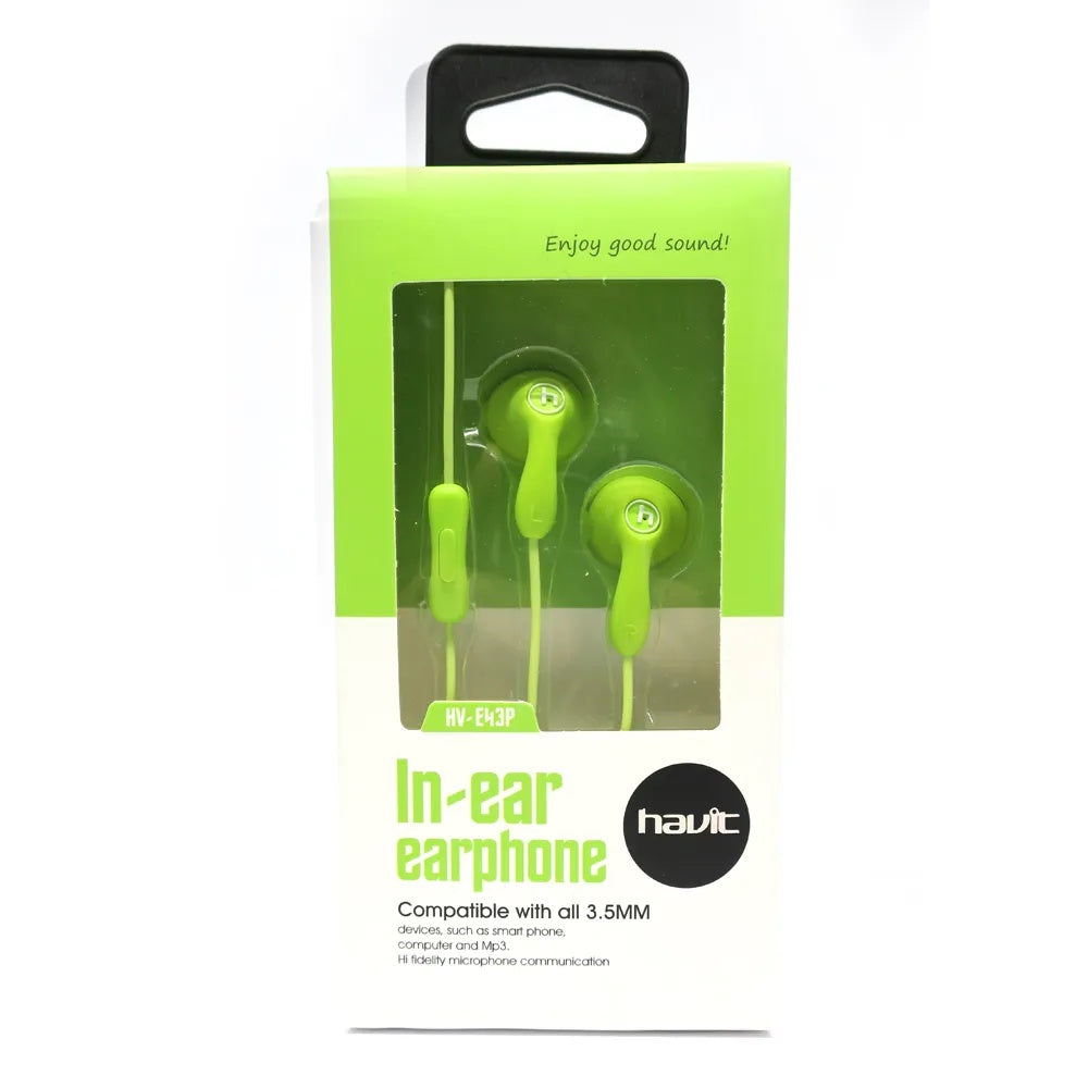 Havit In-Ear Earphones in Green for Clear Sound with 3.5mm Jack, Ideal for Headset Phone Use