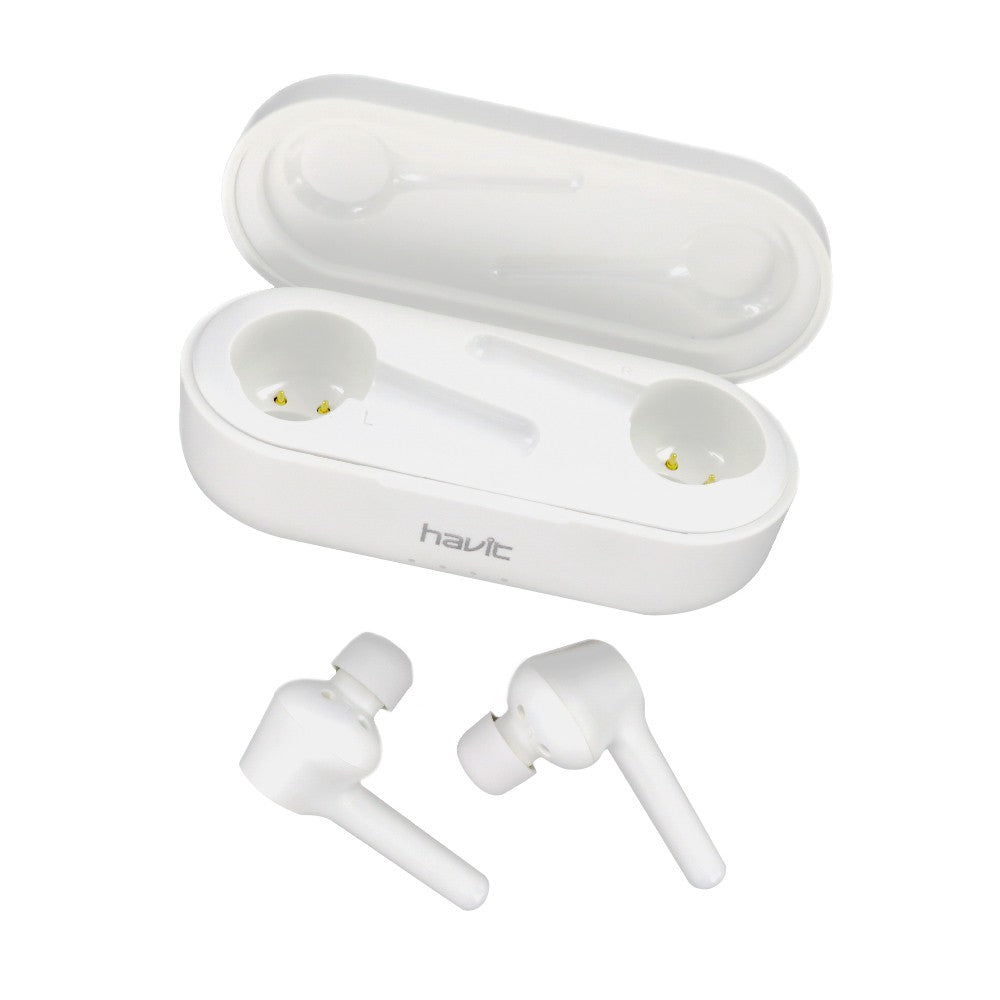 Havit Wireless Bluetooth Earbuds in White with Charging Case for Seamless Audio Experience