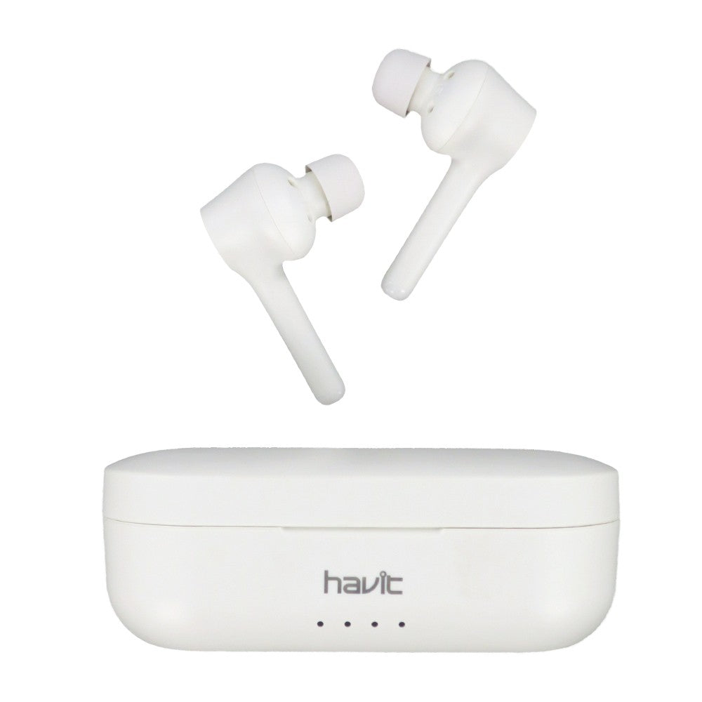 Havit True Wireless Earbuds in White with Charging Case for Clear Sound and Comfort