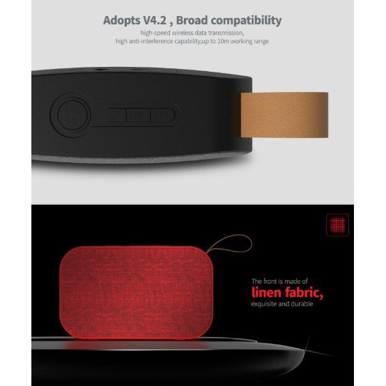 VMIDirect Wireless Speaker with linen fabric design and broad compatibility for versatile use