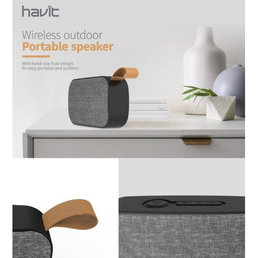Havit Wireless Speaker with portable design and leather handle for easy outdoor use