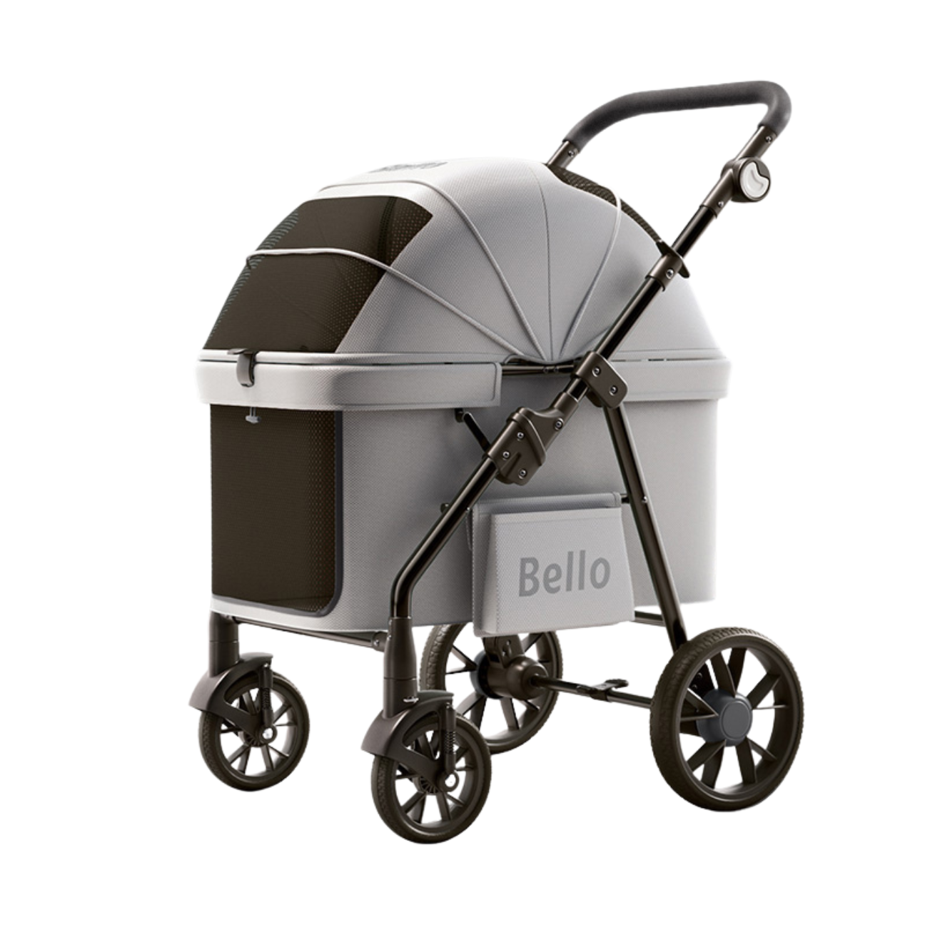 Heavy Duty Pet Stroller in gray with a spacious design and sturdy wheels for pet comfort and safety