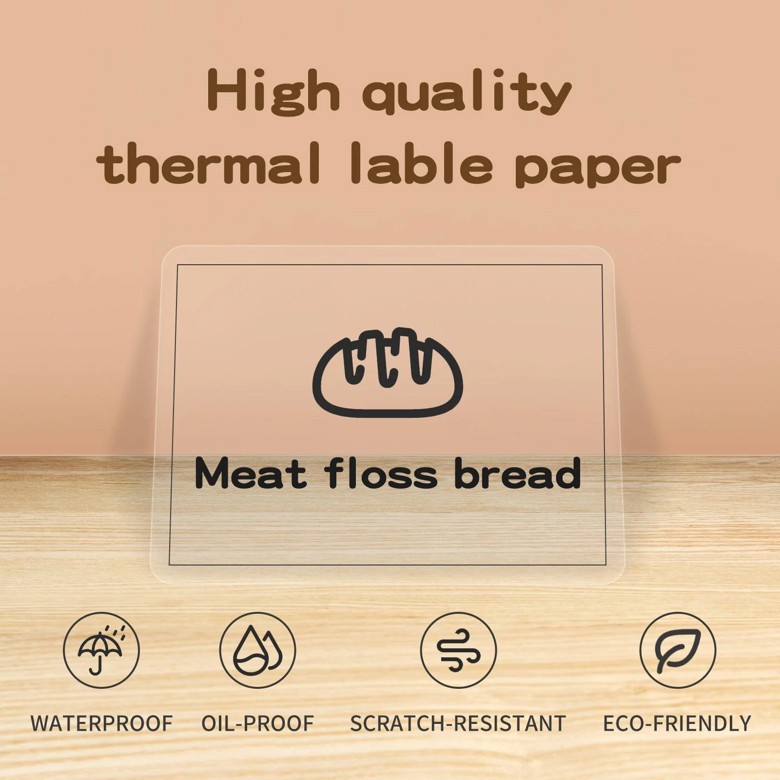 High-quality White Thermal Label Stickers featuring a meat floss bread design with eco-friendly attributes