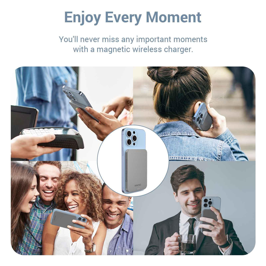 Hinovo Magnetic Wireless Power Bank in ultra-slim design with graphene heat dissipation feature