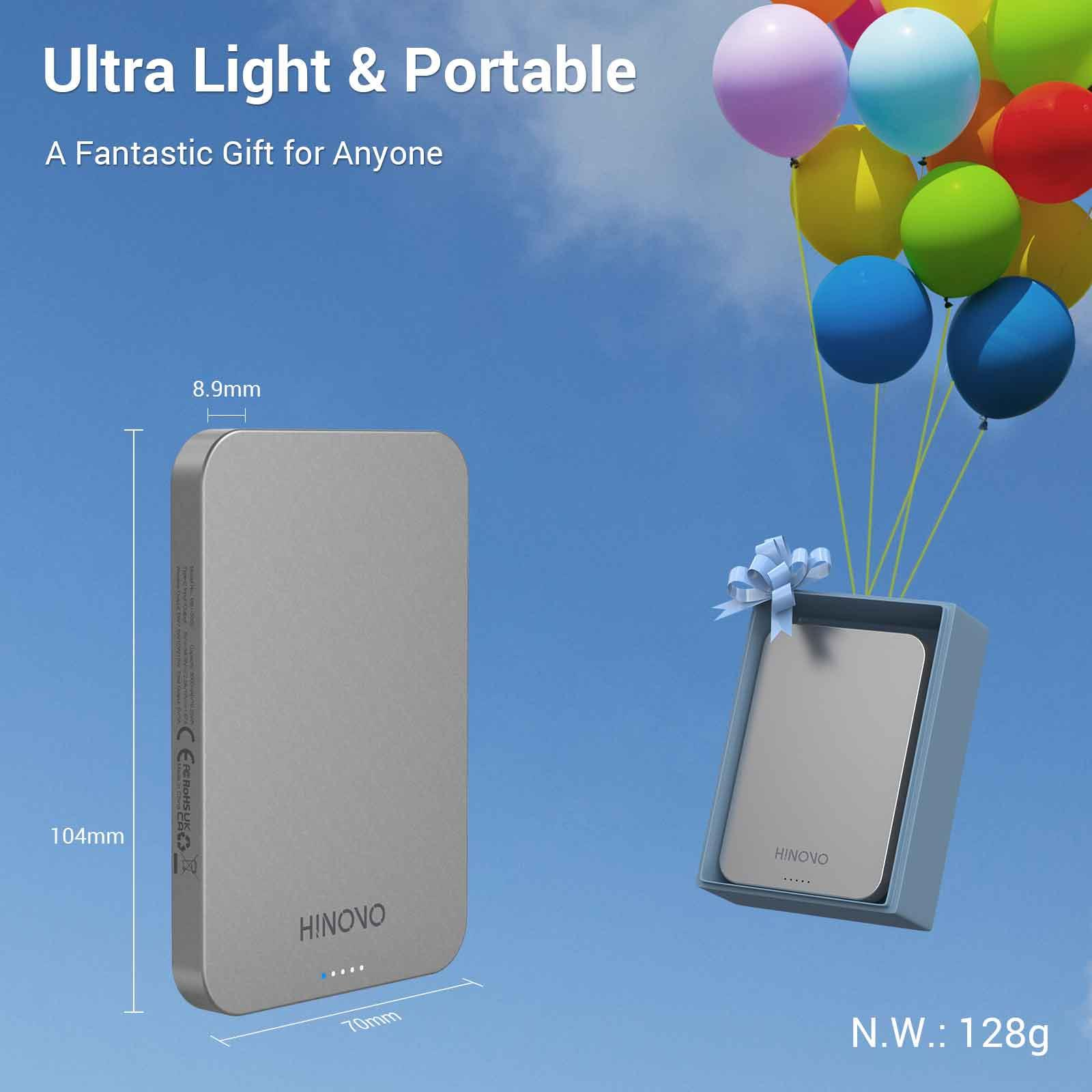VMIDirect Magnetic Wireless Power Bank in silver, ultra light and portable design for convenient charging on-the-go