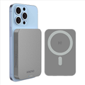 Magnetic Wireless Power Bank attached to a smartphone for convenient charging on the go