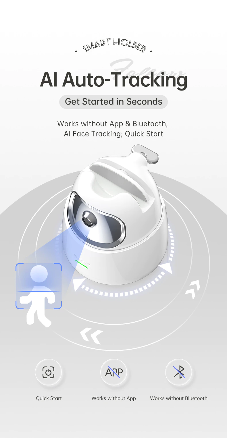 Auto face tracking gimbal with AI technology for quick and easy setup