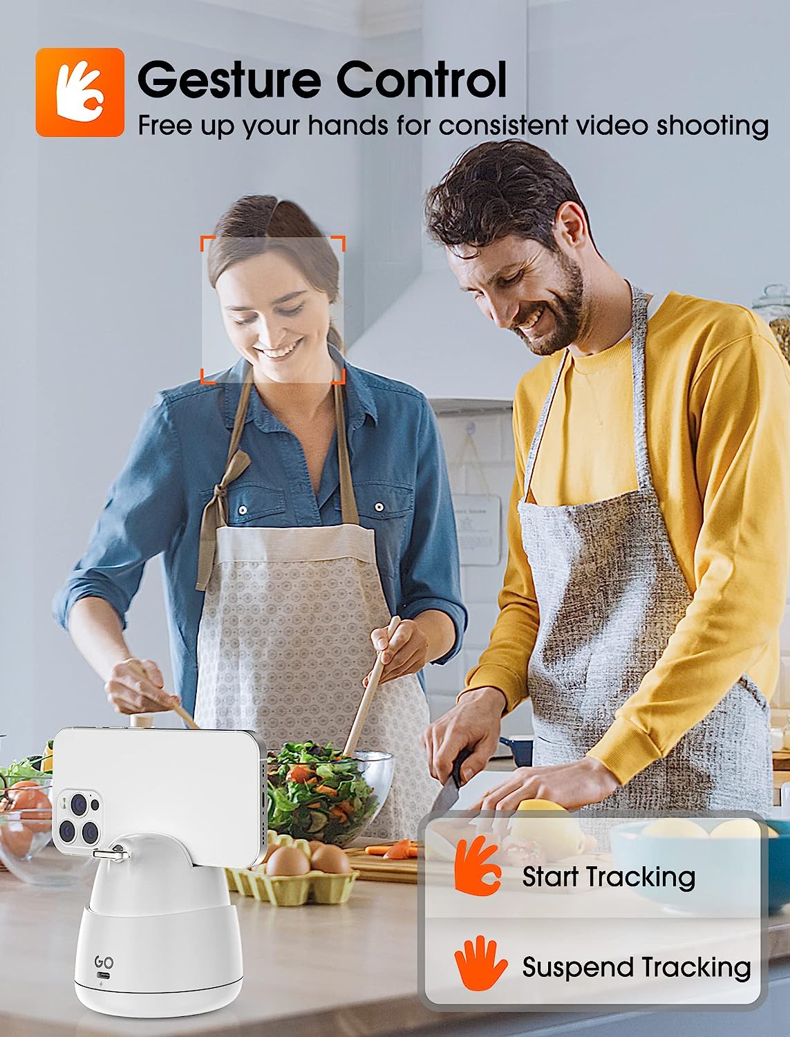 Auto face tracking gimbal with gesture control for hands-free video shooting