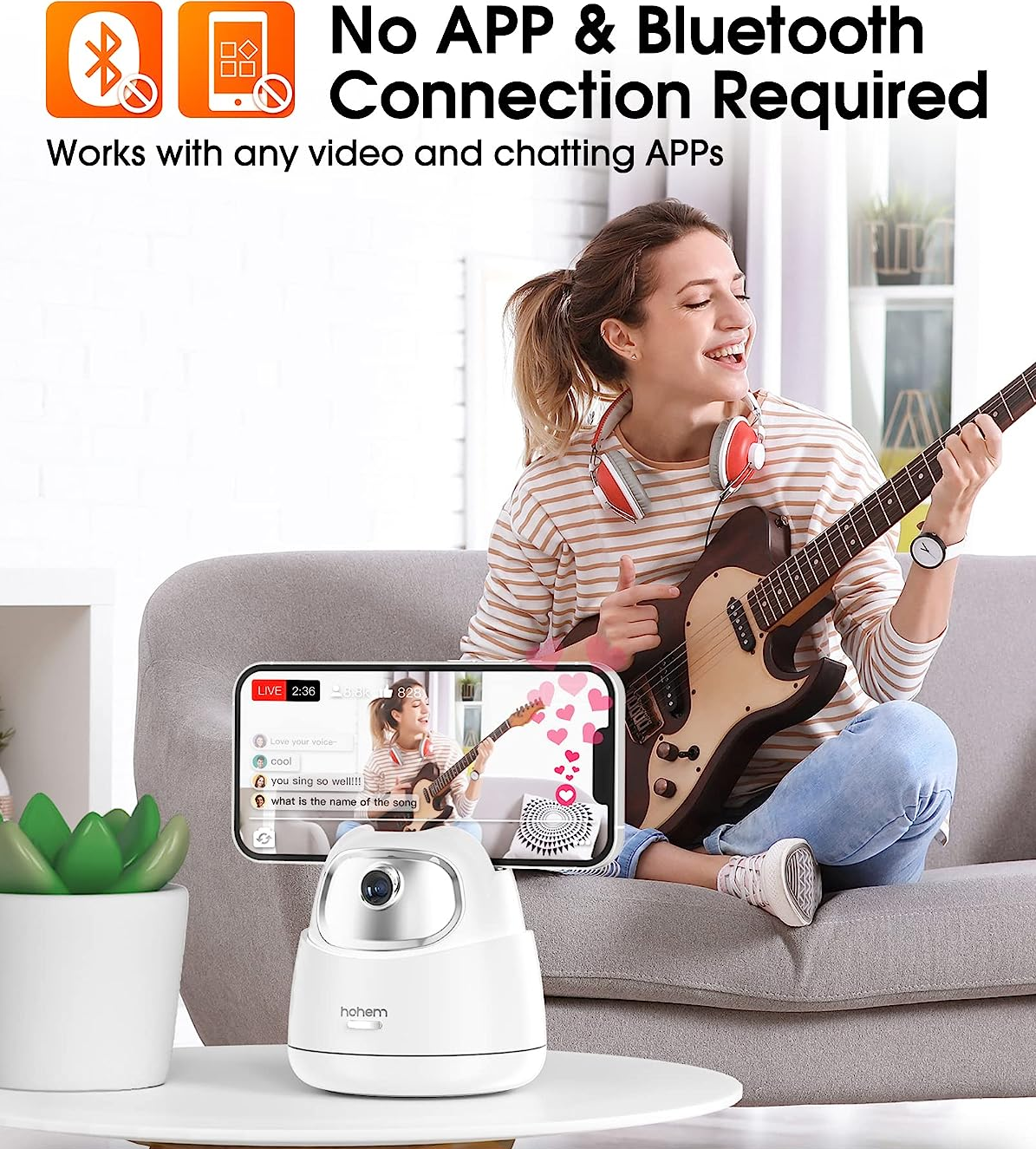 Auto face tracking gimbal for hands-free video calls and streaming with no app or Bluetooth required