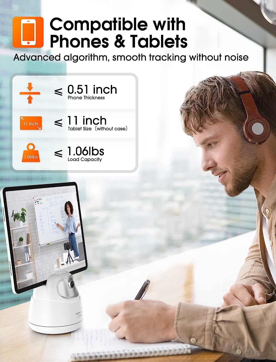 Auto face tracking gimbal compatible with phones and tablets for smooth tracking and stability