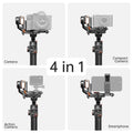 Hohem iSteady MT2 3-axis gimbal stabilizer displayed for camera, compact camera, action camera, and smartphone use