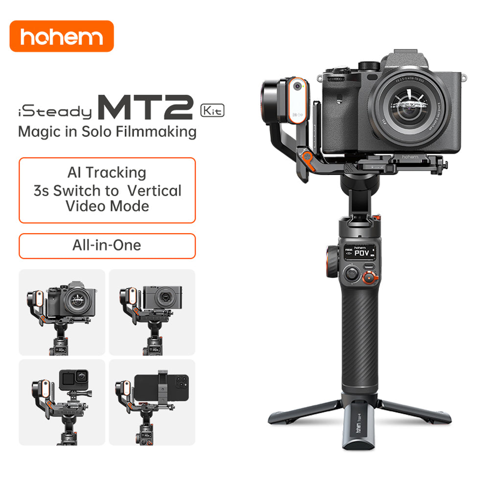 Hohem iSteady MT2 3-axis gimbal stabilizer for smooth filming with AI tracking and vertical video mode