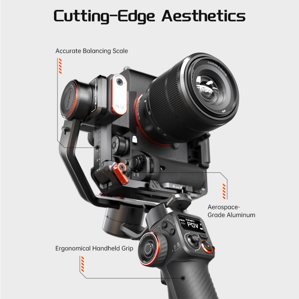 Hohem iSteady MT2 3-axis gimbal stabilizer with ergonomic grip and accurate balancing scale