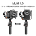 Hohem iSteady MT2 3-axis gimbal stabilizer showcasing horizontal and vertical screen switching