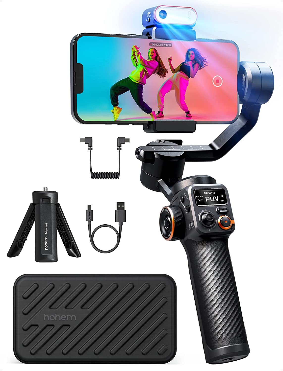 Hohem iSteady M6 smartphone gimbal with accessories for smooth video recording and stabilization