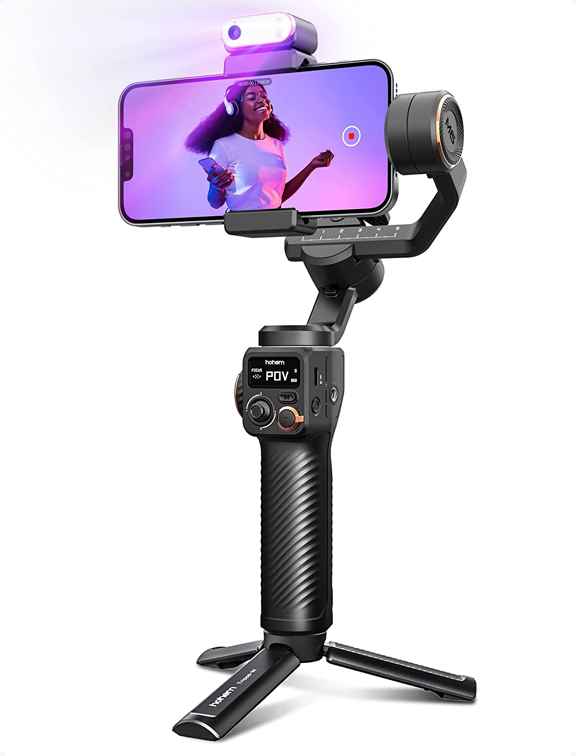 Hohem iSteady M6 smartphone gimbal with adjustable tripod and LED light for stable video recording